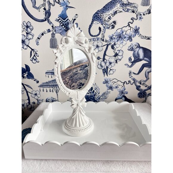 Scallop Edge White Lacquered Vanity Tray 14.25"L x 10.25"W Dresser Bathroom - Picture 9 of 16